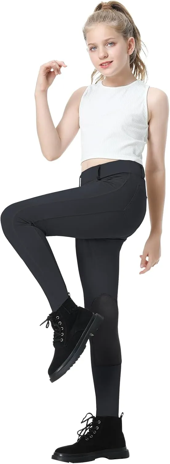 Horse Riding Pants Equestrian Girls Full Seat Silicone Breeches Kids Pull-On Horseback Riding Tights Pockets