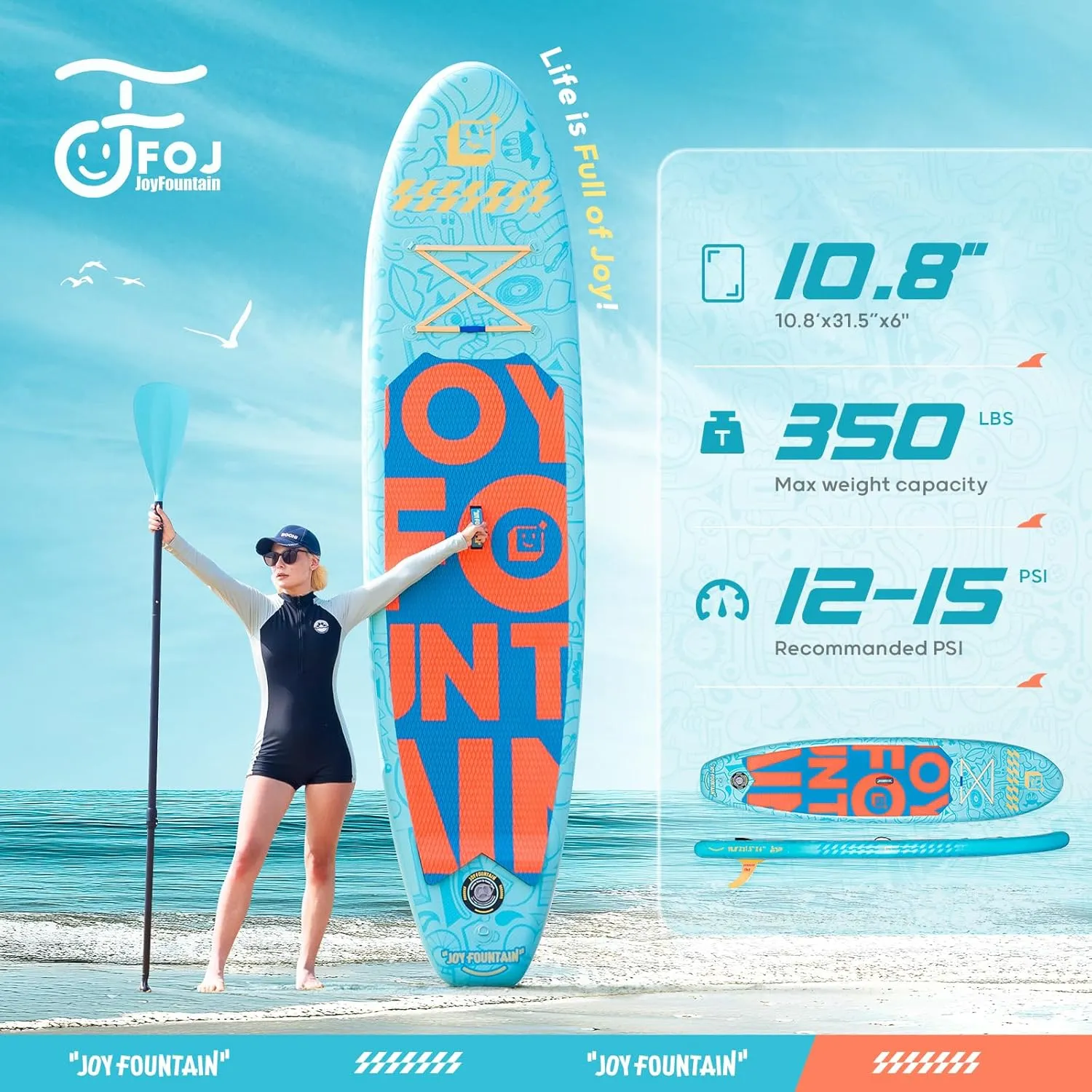 Inflatable Paddle Board,10.8'x31.5"x6" Stand Up Paddle Boards,Premium SUP Board Paddle with Removable Fin, Floating Paddle, Hand Pump, Waterproof Bag for Adults & Youth