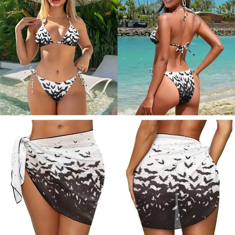 Irisjudy Women's 3 Piece Swimsuit with Cover Up Sarongs Hawaiian Style Halter Triangle Bathing Suit Lightweight Chiffon Wrap