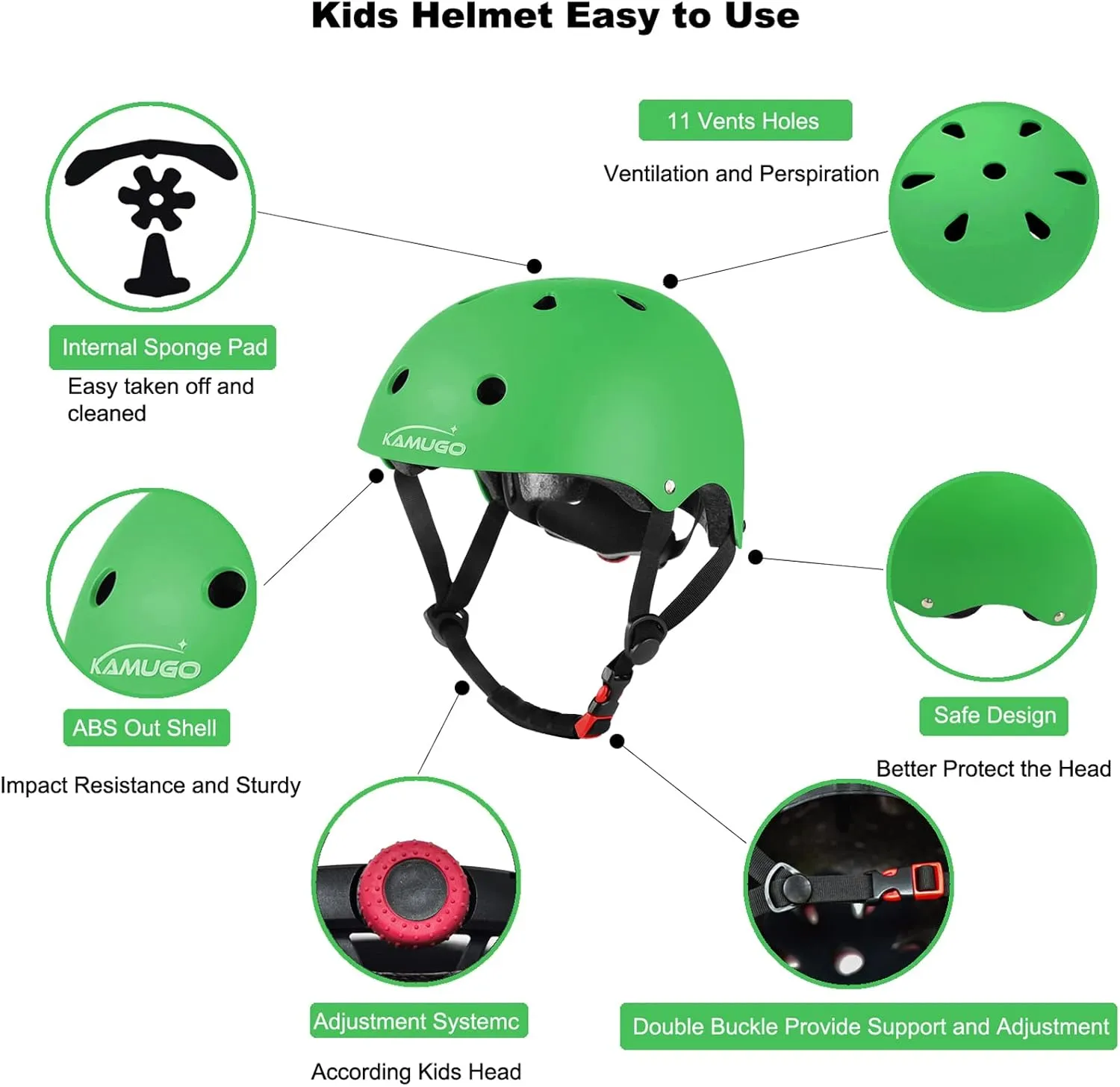 KAMUGO Kids Adjustable Helmet, with Sports Protective Gear Set Knee Elbow Wrist Pads for Toddler Age 2-8 Boys Girls, Bike Skateboard Hoverboard Scooter Rollerblading Helmet Set