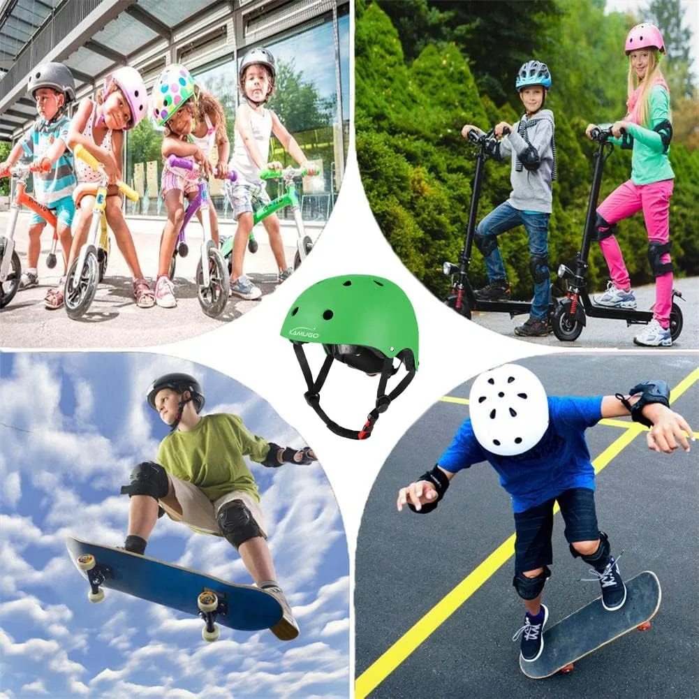 KAMUGO Kids Adjustable Helmet, with Sports Protective Gear Set Knee Elbow Wrist Pads for Toddler Age 2-8 Boys Girls, Bike Skateboard Hoverboard Scooter Rollerblading Helmet Set