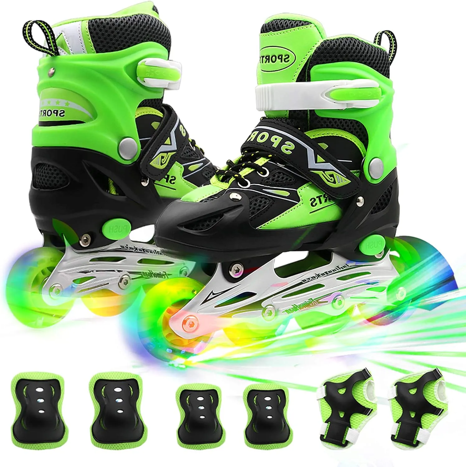 Kids Adjustable Inline Skates, Safe Durable Roller with 8 Full Light Up Illuminating Wheels Beginner Skates Fun Roller Skates for Boys and Ladies