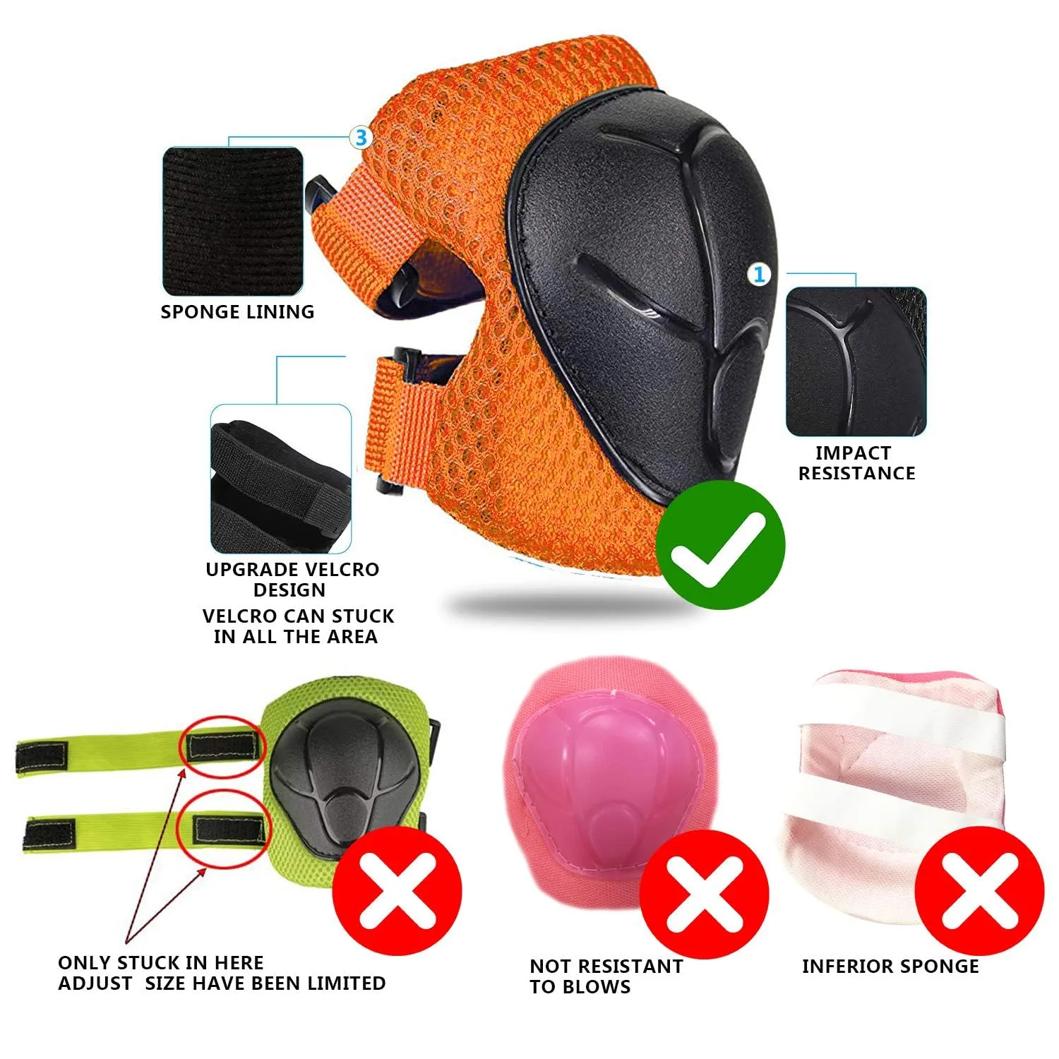 Knee Pads for Kids Knee Pads and Elbow Pads Toddler Protective Gear Set Kids Elbow Pads and Knee Pads for Girls Boys with Wrist Guards 3 in 1 for Skating Cycling Bike Rollerblading Scooter-Orange M