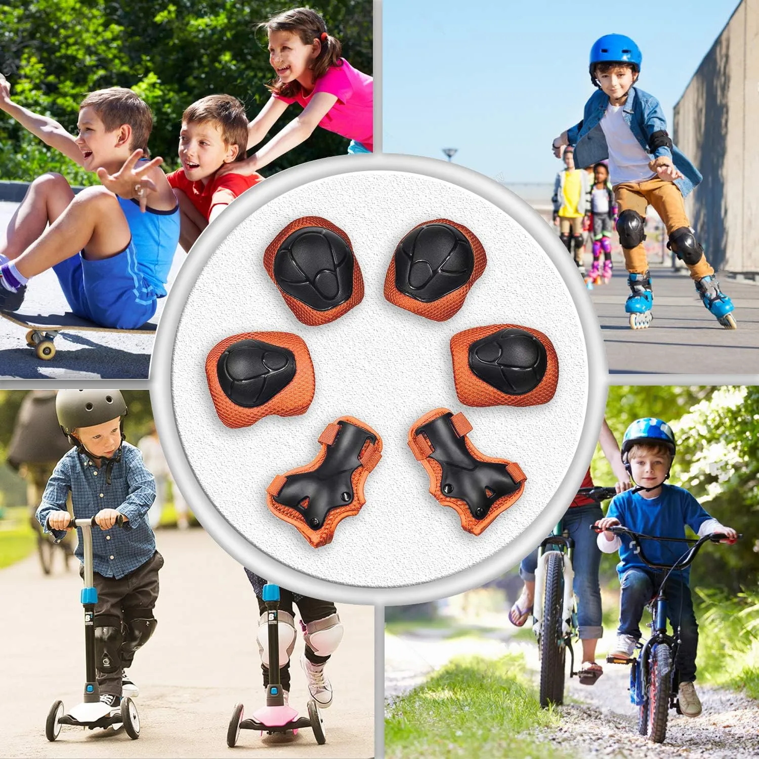 Knee Pads for Kids Knee Pads and Elbow Pads Toddler Protective Gear Set Kids Elbow Pads and Knee Pads for Girls Boys with Wrist Guards 3 in 1 for Skating Cycling Bike Rollerblading Scooter-Orange M