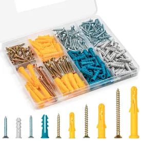 KURUI Drywall Anchors and Screws Assortment Kit 270PCS, 135 Plastic Dry Wall Anchors and 135 Philips Flat Head Screws, 5 Sizes Wall Hanging Kit for Wall Art Decor, Replaces Picture Hanging Nails