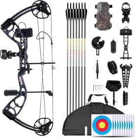 Lightweight Compound Bow Kit for Pull Beginner and Intermediate Archer,19-70LBS Draw Weight,19"-30" Draw Length,Up to 320 FPS,Fully Adjustable Archery Hunting Equipment