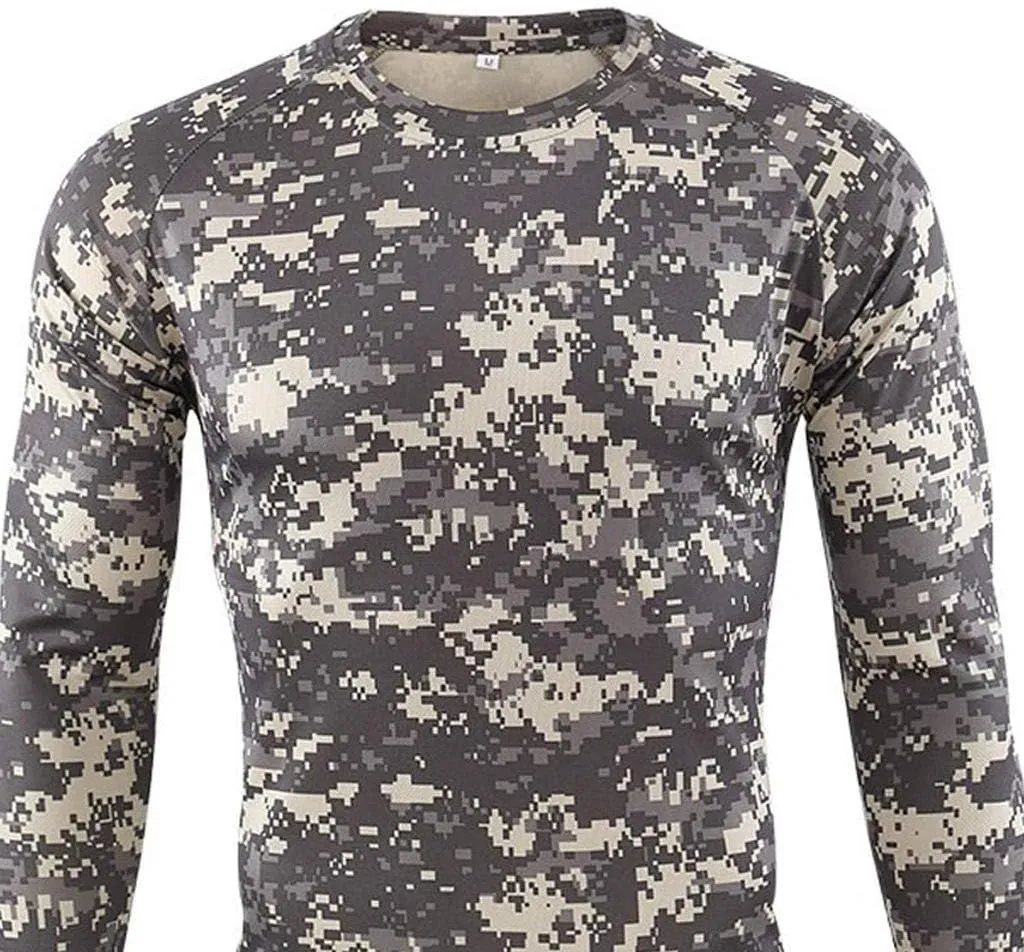 Long Sleeve Camo T-Shirt for Men Military Camouflage Athletic Compression Shirt Workout Gym Sports Quick Dry Hiking Shirts