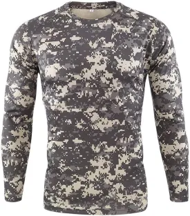 Long Sleeve Camo T-Shirt for Men Military Camouflage Athletic Compression Shirt Workout Gym Sports Quick Dry Hiking Shirts