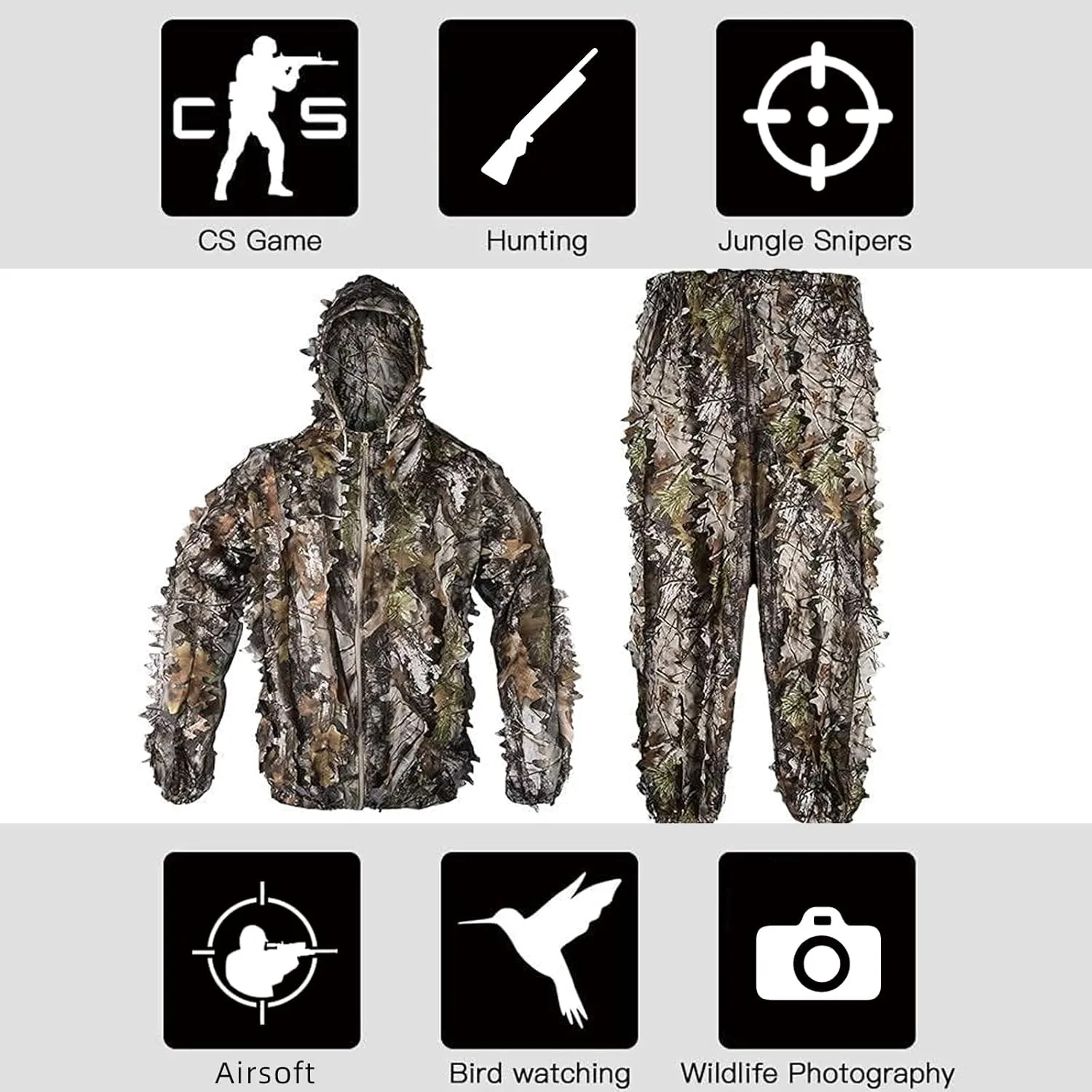LOOGU Hunting Ghillie Suit, 3D Leafy Camo Suit Military and Shooting Accessories Tactical Gear Clothing