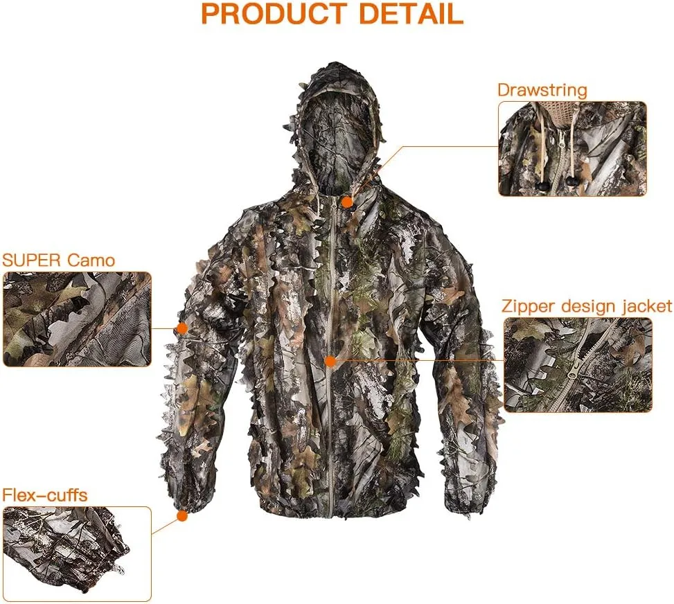 LOOGU Hunting Ghillie Suit, 3D Leafy Camo Suit Military and Shooting Accessories Tactical Gear Clothing