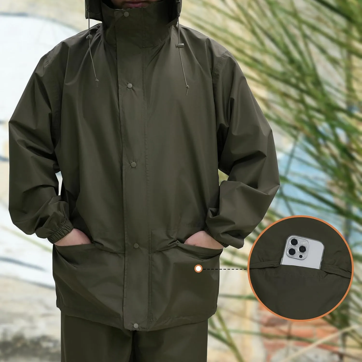 LOOGU Men's Lightweight Waterproof Rain Coat with Breathable Hood