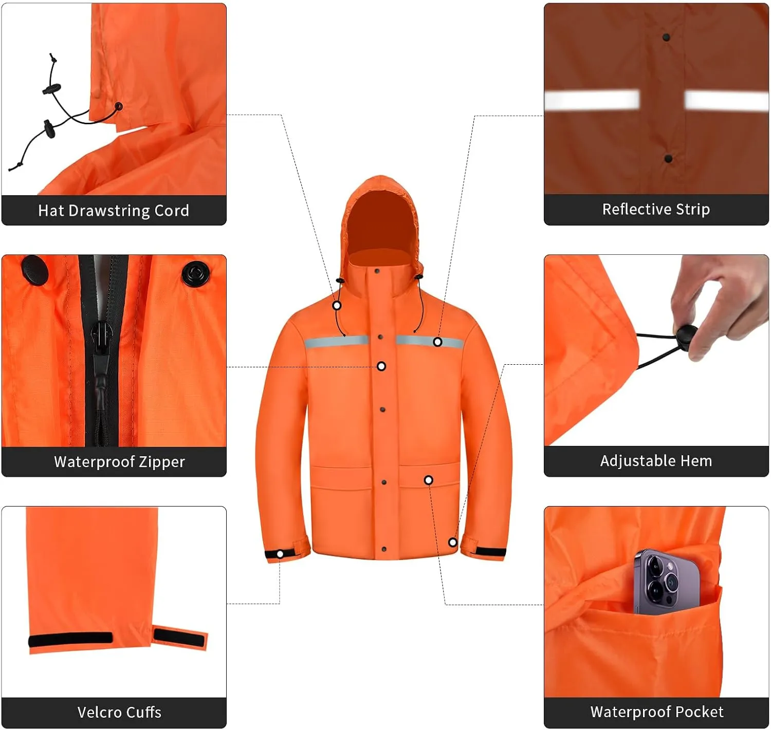 LOOGU Men's Lightweight Waterproof Rain Coat with Breathable Hood