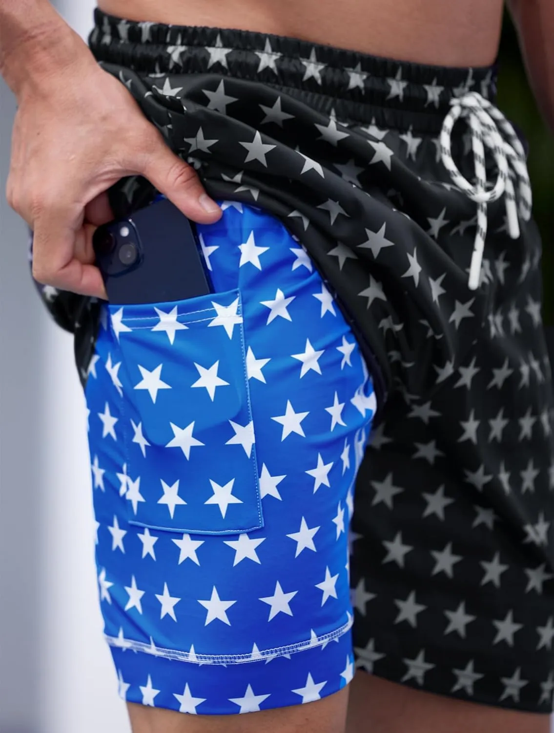 Mainfini Men's American Flag Swim Trunks 6" Inseam Board Short with Compression Liner (S-XXL)
