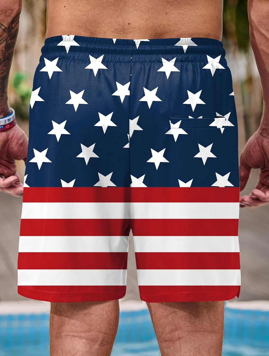 Mainfini Men's American Flag Swim Trunks 6" Inseam Board Short with Compression Liner (S-XXL)