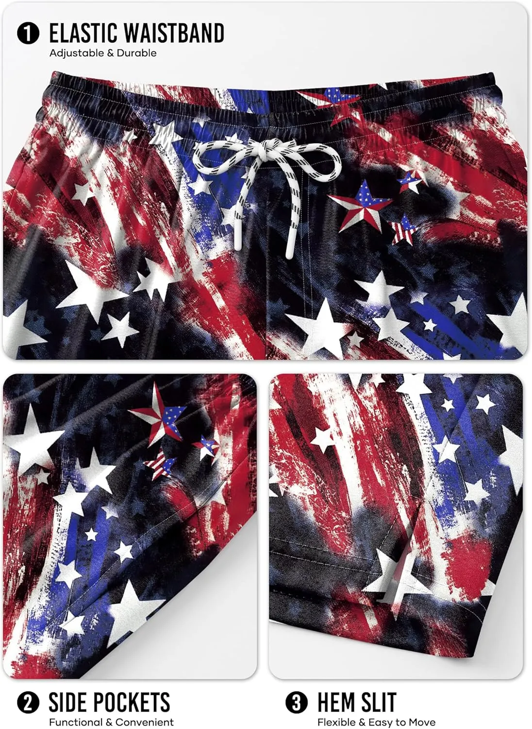 Mainfini Men's American Flag Swim Trunks 6" Inseam Board Short with Compression Liner (S-XXL)