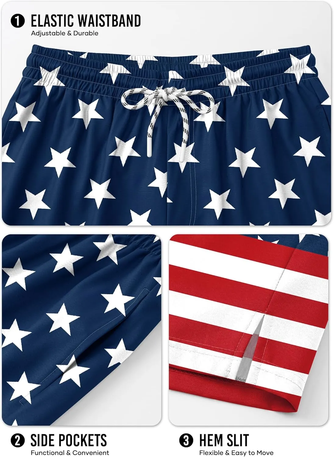 Mainfini Men's American Flag Swim Trunks 6" Inseam Board Short with Compression Liner (S-XXL)