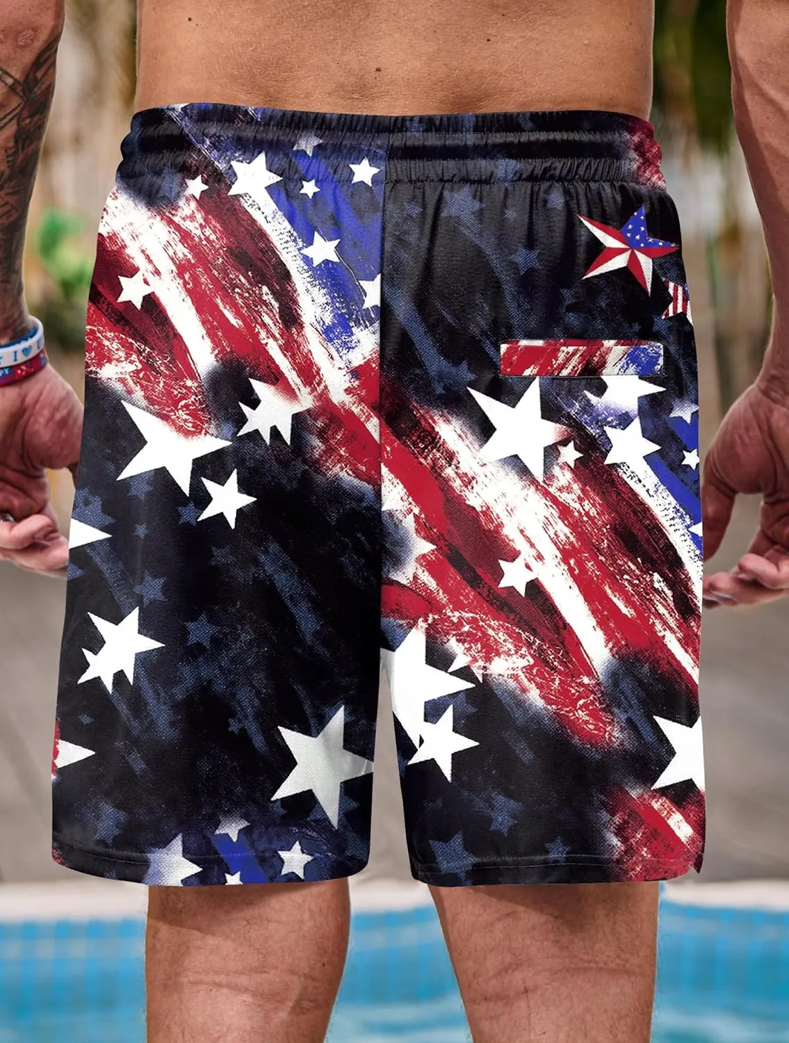 Mainfini Men's American Flag Swim Trunks 6" Inseam Board Short with Compression Liner (S-XXL)