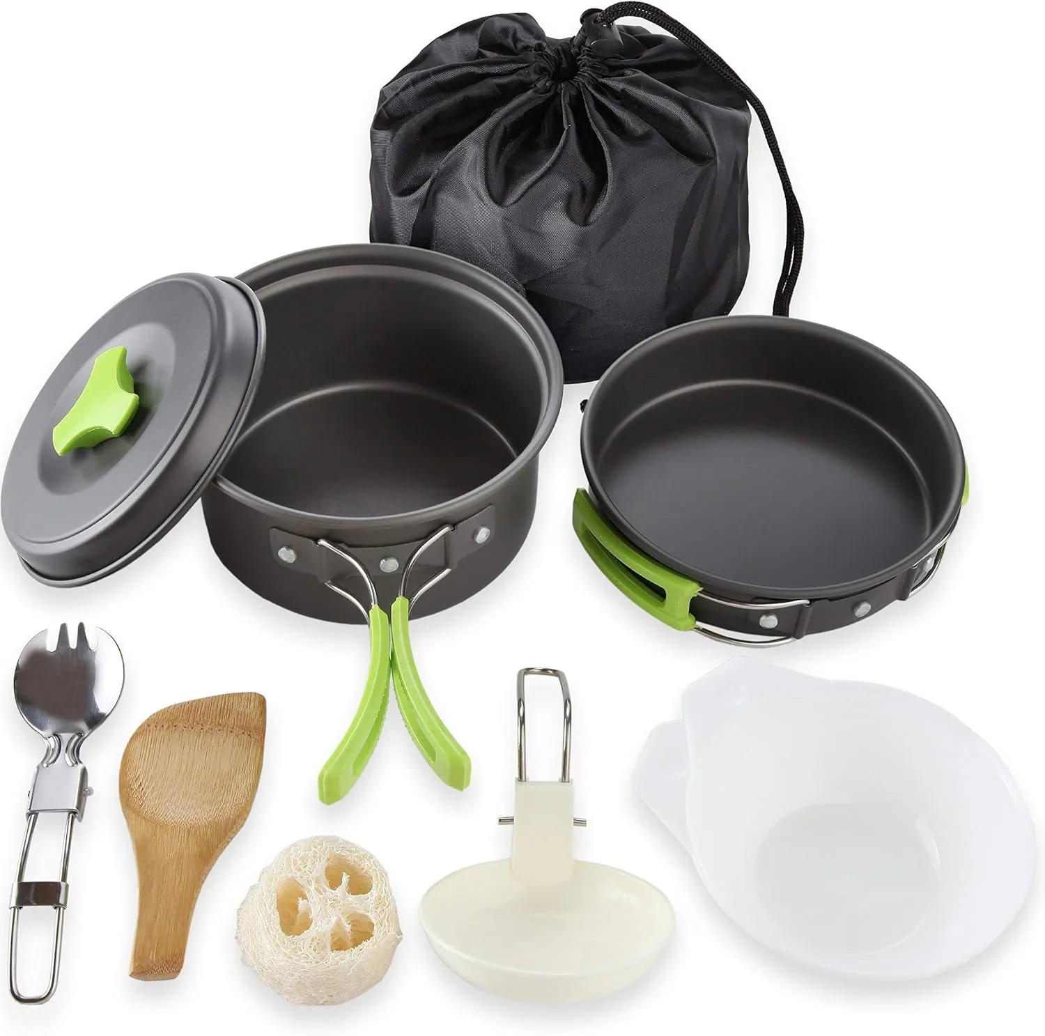 MalloMe Camping Cookware Mess Kit for Backpacking Gear  Camping Cooking Set - Camping Pots and Pans Set - Backpacking Stove/Portable Stove Compatible - Camp Kitchen Equipment Accessories Pot