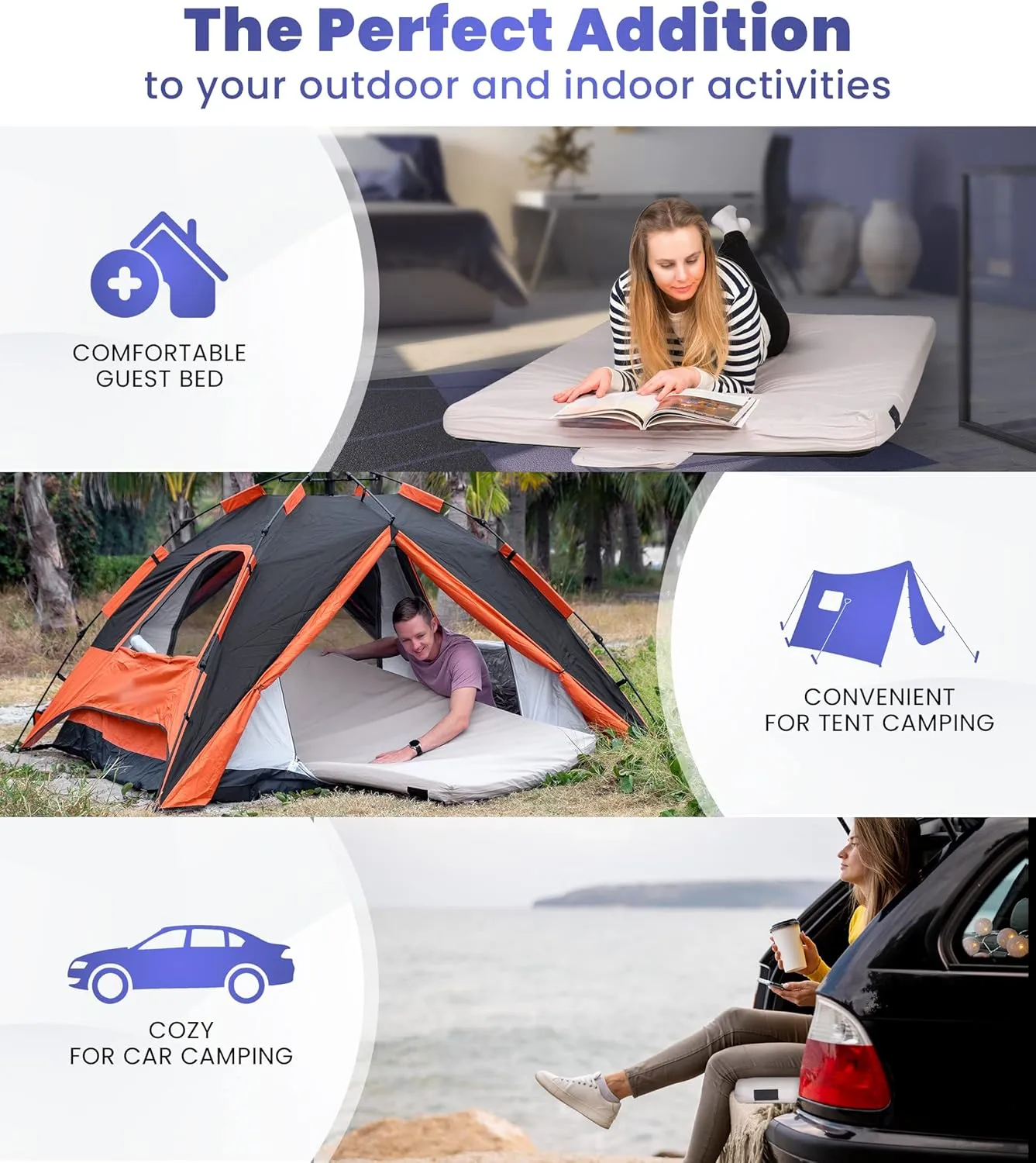 Matrix Comfort-Cell Memory Foam Camping Mattress Pad, Portable Foam Sleeping Pad for Camping, Roll up Sleeping Mat for Adults Floor Mattress Guest Floor Bed for Sleepover, Car, Tent SUV Cot Mattress