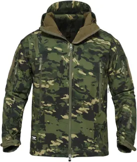 Men's Softshell Jacket Waterproof Fleece Hooded Outdoor Hunting Coat