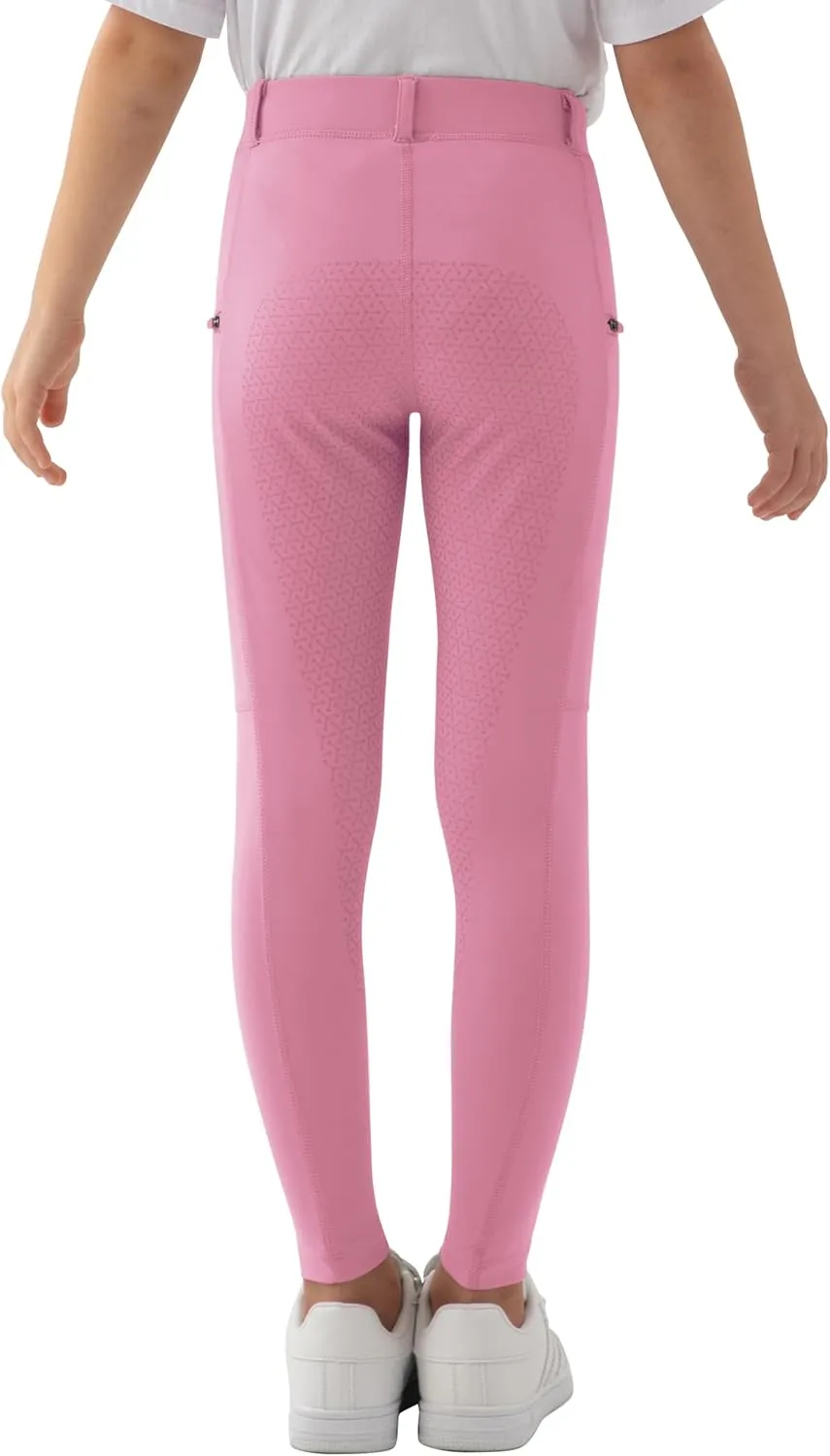 MoFiz Girls Horse Riding Pants Summer Full Seat Silicone Kids Equestrian Breeches Youth Schooling Tights Zipper Pockets