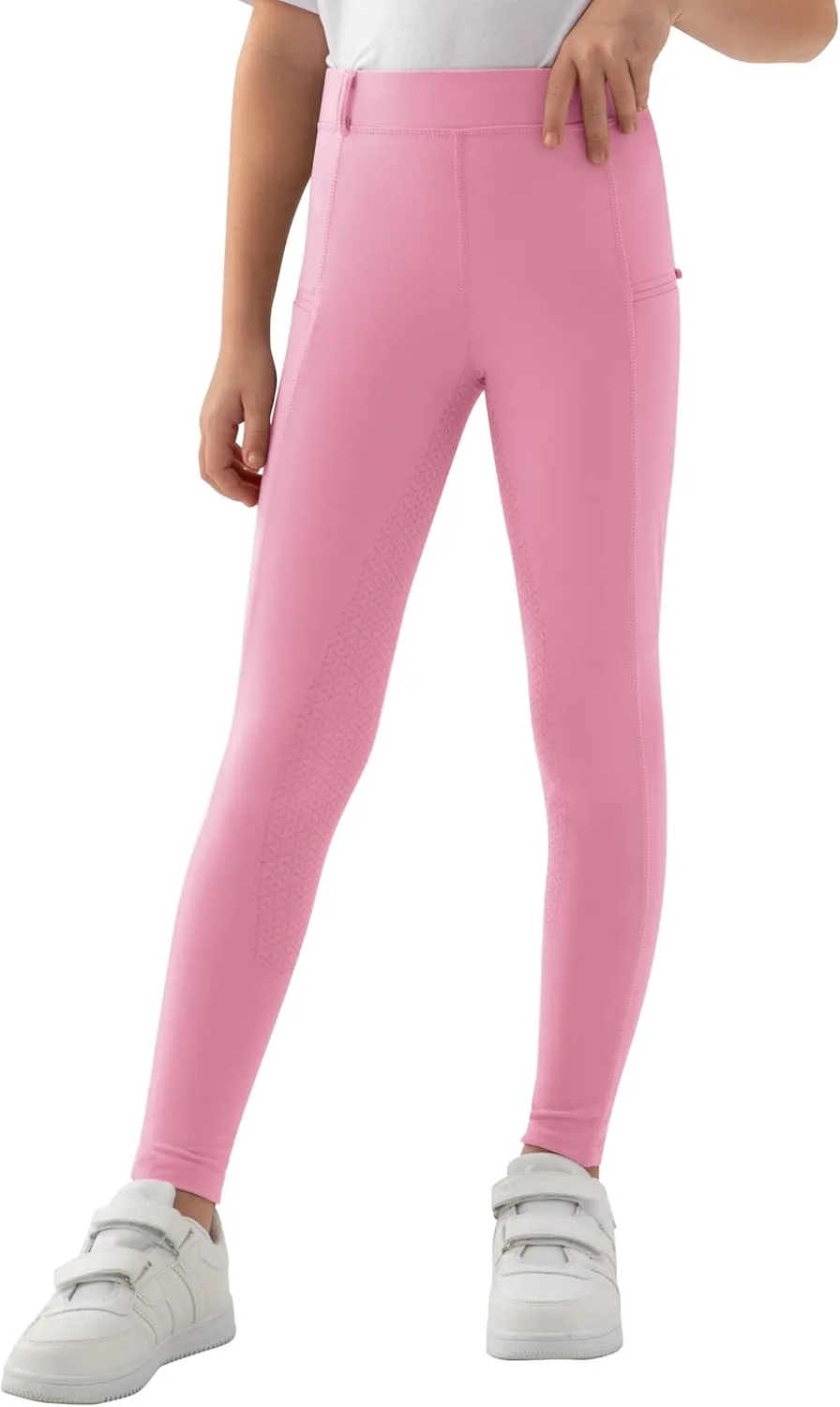 MoFiz Girls Horse Riding Pants Summer Full Seat Silicone Kids Equestrian Breeches Youth Schooling Tights Zipper Pockets