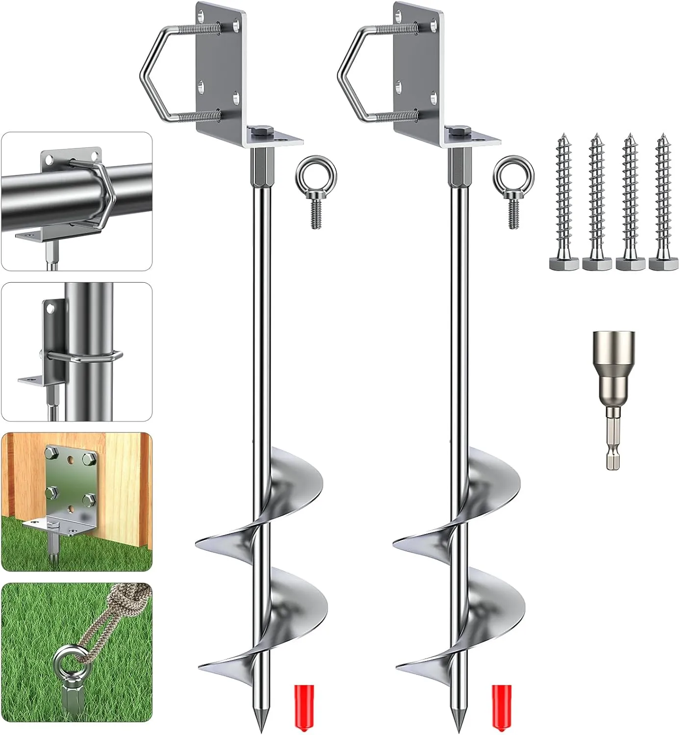 Multi-Purpose Ground Anchors,Trampoline Stakes,Heavy Duty Earth Anchor Kit for Tent Mobile Home Shed Swing Set Fence,Dog Tie Out Stake