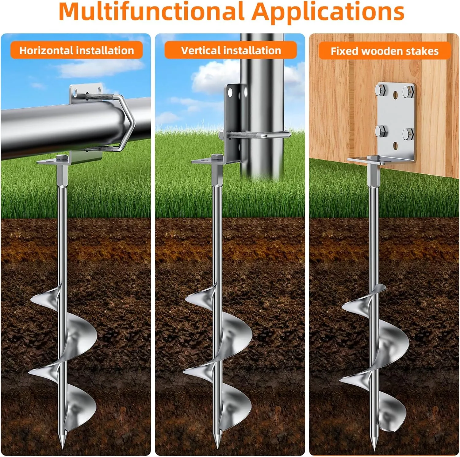 Multi-Purpose Ground Anchors,Trampoline Stakes,Heavy Duty Earth Anchor Kit for Tent Mobile Home Shed Swing Set Fence,Dog Tie Out Stake
