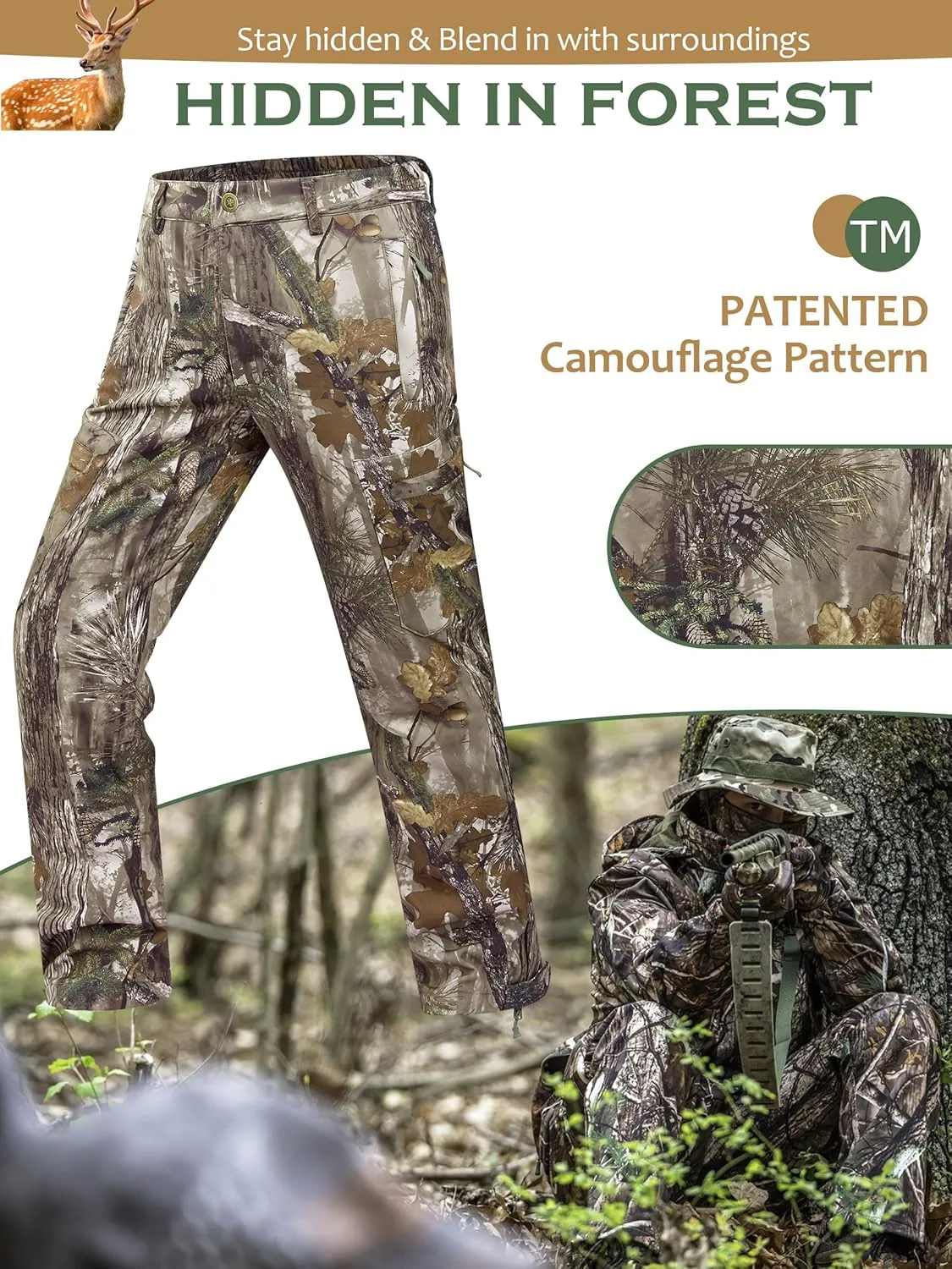 NEW VIEW Camo Hunting Pants for Men Cold Weather, Insulated Hunting Pants with Warm Fleece Lining for Winter Deer Duck Hunts