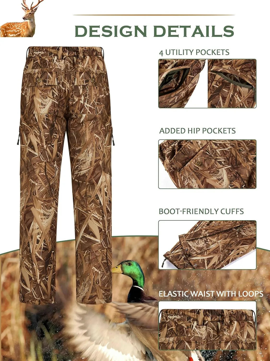 NEW VIEW Camo Hunting Pants for Men Cold Weather, Insulated Hunting Pants with Warm Fleece Lining for Winter Deer Duck Hunts