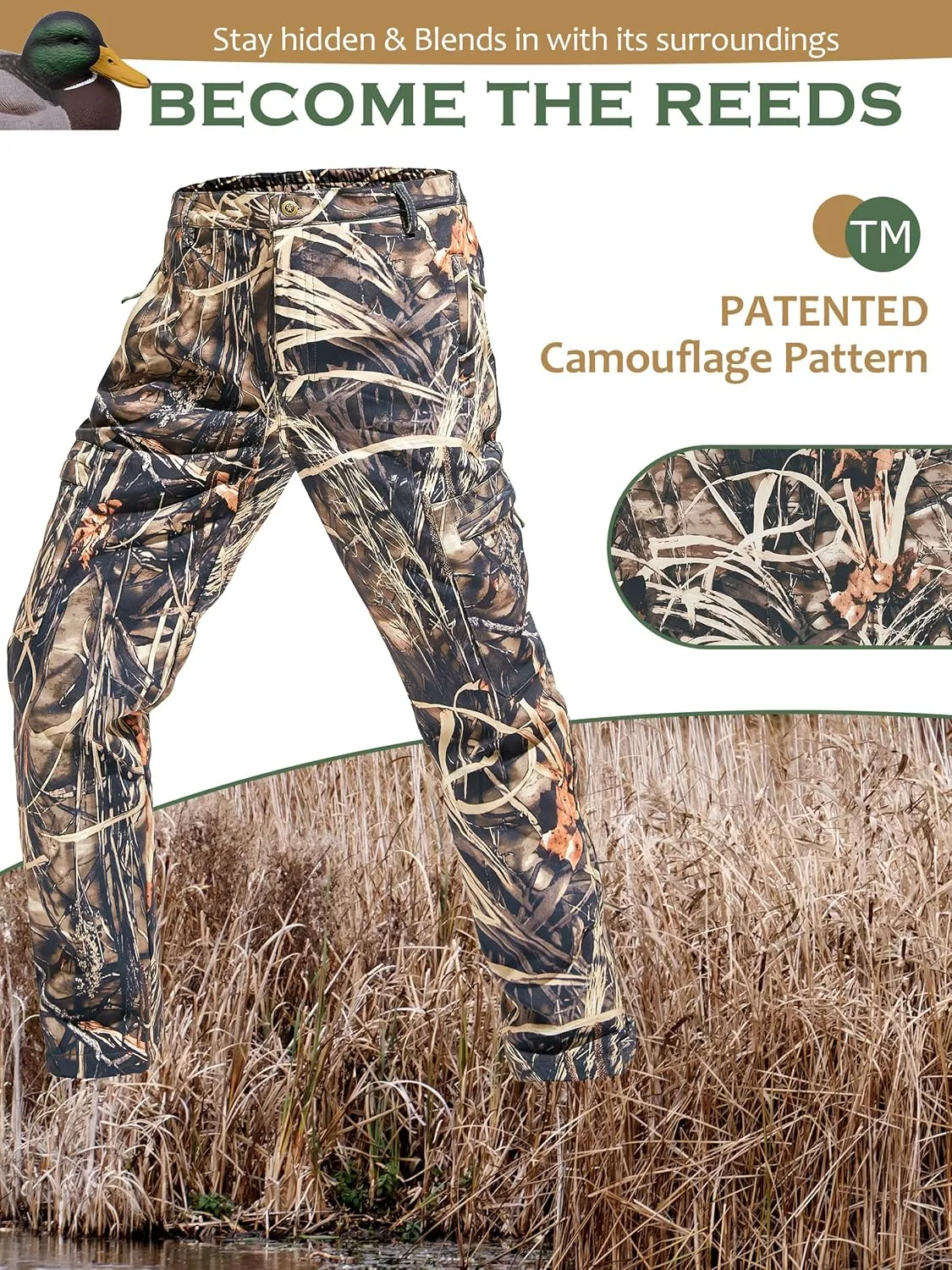 NEW VIEW Camo Hunting Pants for Men Cold Weather, Insulated Hunting Pants with Warm Fleece Lining for Winter Deer Duck Hunts