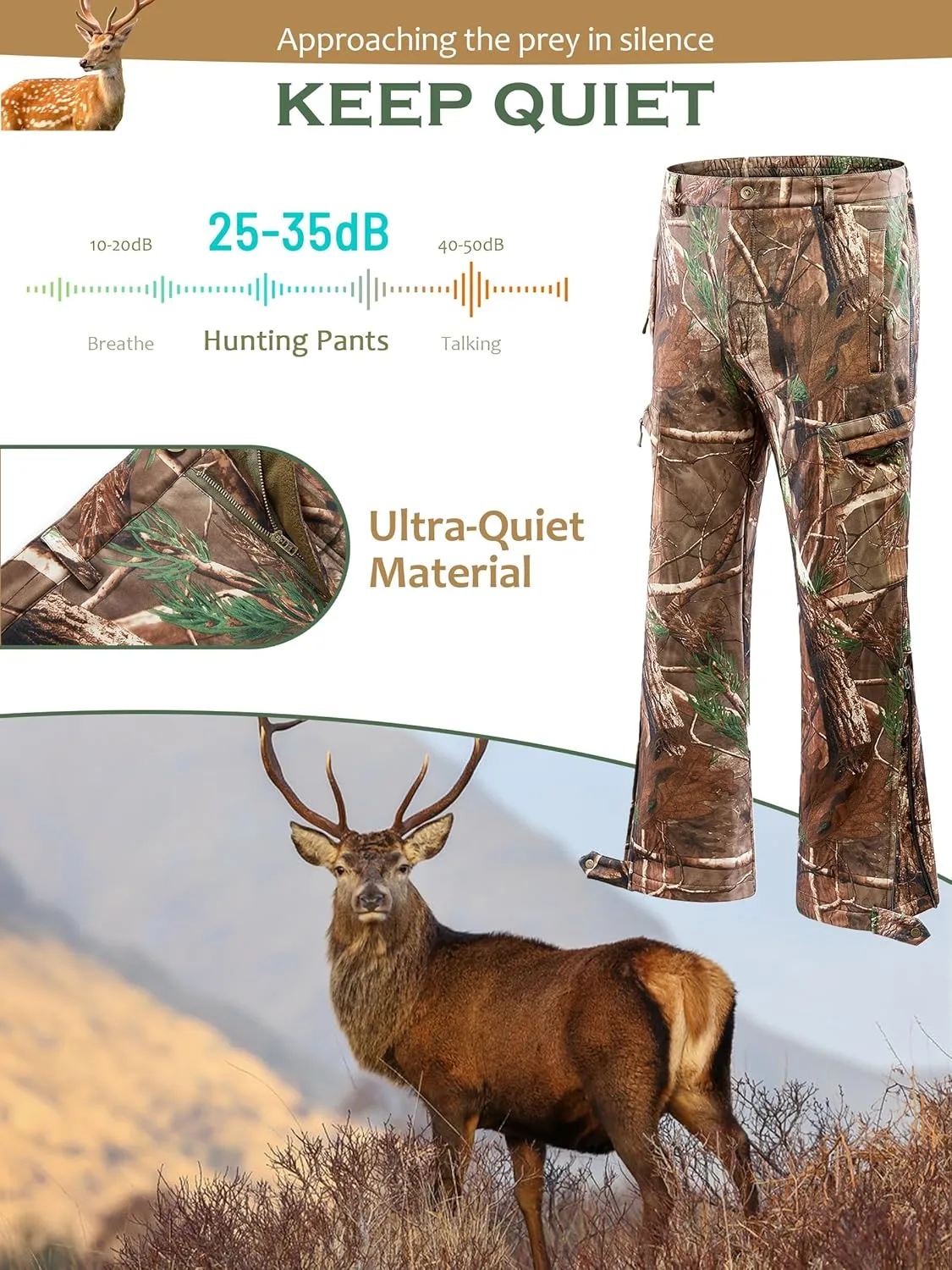 NEW VIEW Camo Hunting Pants for Men Cold Weather, Insulated Hunting Pants with Warm Fleece Lining for Winter Deer Duck Hunts