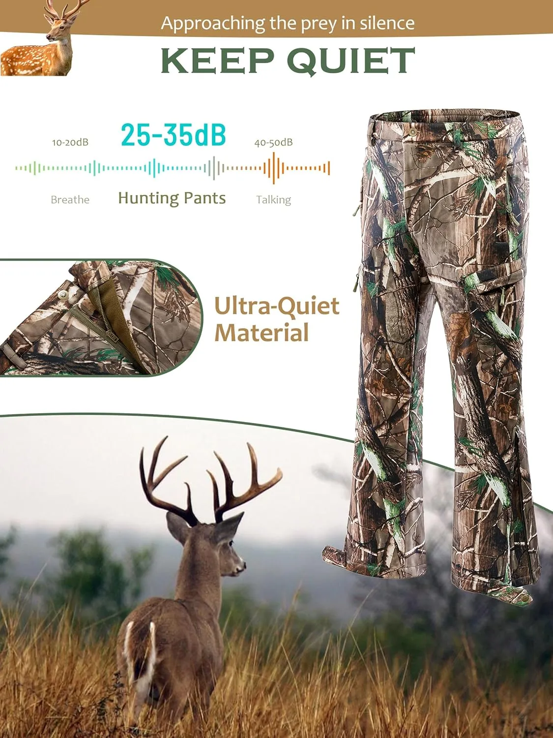 NEW VIEW Camo Hunting Pants for Men Cold Weather, Insulated Hunting Pants with Warm Fleece Lining for Winter Deer Duck Hunts