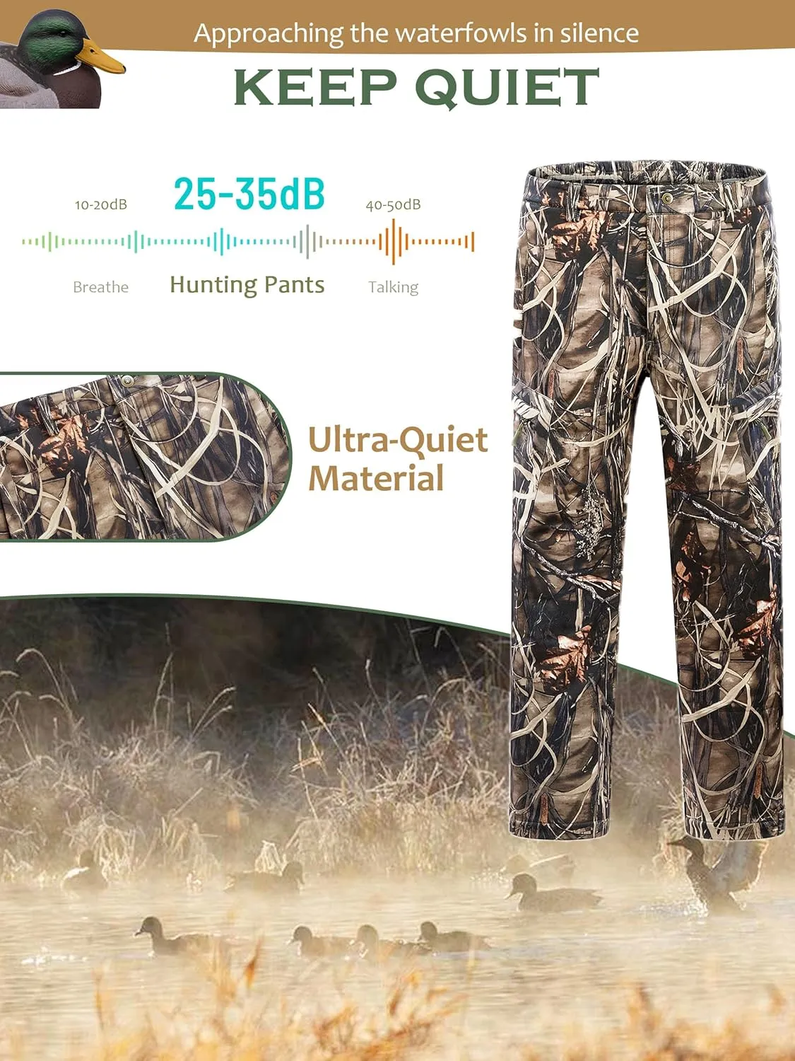 NEW VIEW Camo Hunting Pants for Men Cold Weather, Insulated Hunting Pants with Warm Fleece Lining for Winter Deer Duck Hunts