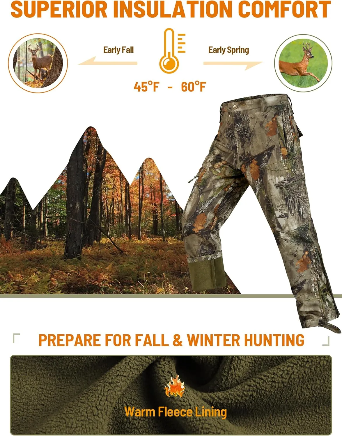 NEW VIEW Camo Hunting Pants for Men Cold Weather, Insulated Hunting Pants with Warm Fleece Lining for Winter Deer Duck Hunts