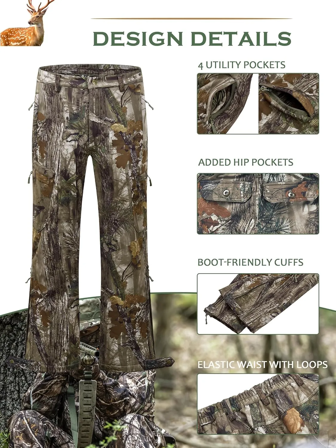 NEW VIEW Camo Hunting Pants for Men Cold Weather, Insulated Hunting Pants with Warm Fleece Lining for Winter Deer Duck Hunts