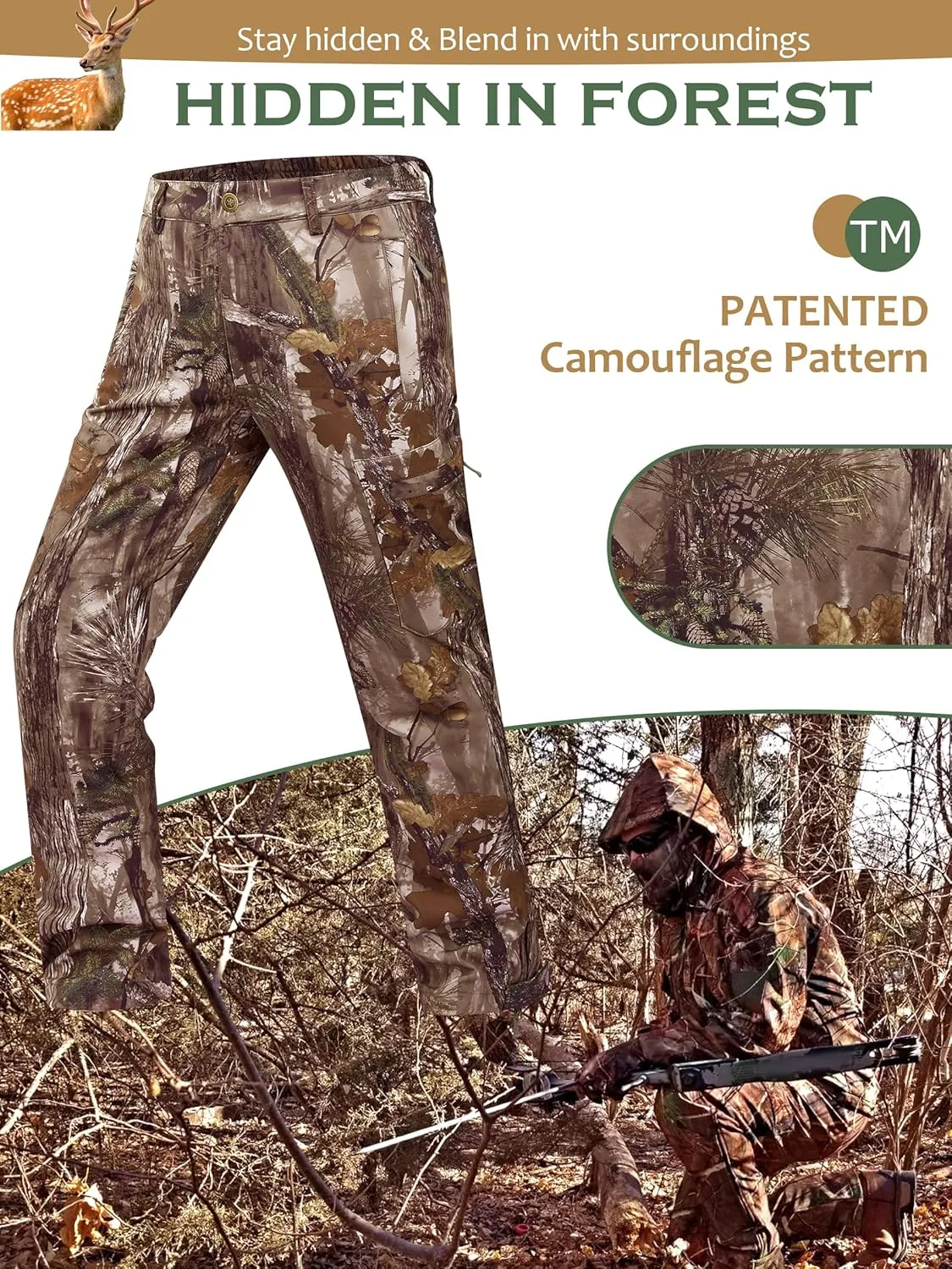 NEW VIEW Camo Hunting Pants for Men Cold Weather, Insulated Hunting Pants with Warm Fleece Lining for Winter Deer Duck Hunts