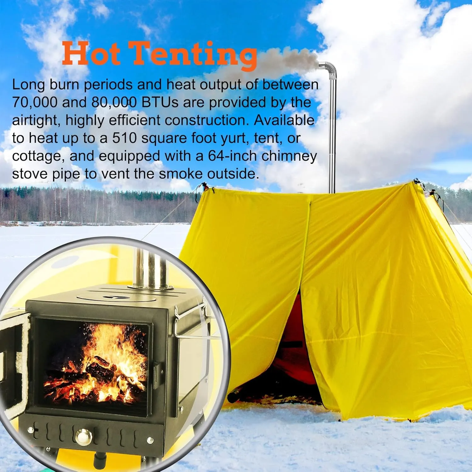 Outdoor Camping Stove, Portable Wood Burning Stove with Chimney Pipe for Tent, Shelter, Heating and Cooking
