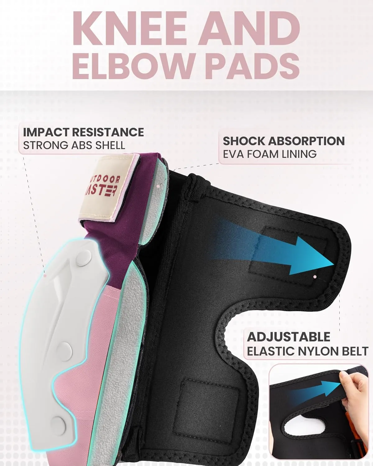 OutdoorMaster Adult Knee and Elbow Pads Set - Skate Protective Gear with Wrist Guards - Adult & Youth - Pink, L - [6pcs]