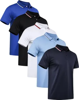 OYGSieg 5 Pack Mens Polo Shirt Short Sleeve Tactical Shirts Quick Dry Performance Golf Shirt Pique Jersey Outdoor Shirt