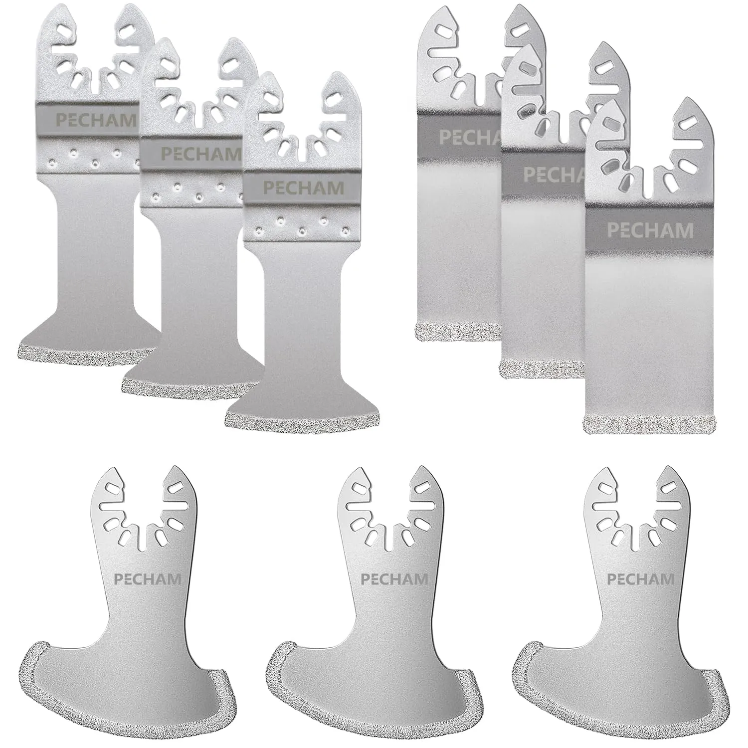 PECHAM 9PCS Diamond Oscillating Tool Blade, Multi Tool Blades Kits for Grout Removal and Soft Tile Cut, Fit Porter Cable Black & Decker Rockwell Ridgid Ryobi Milwaukee Chicago Craftsman
