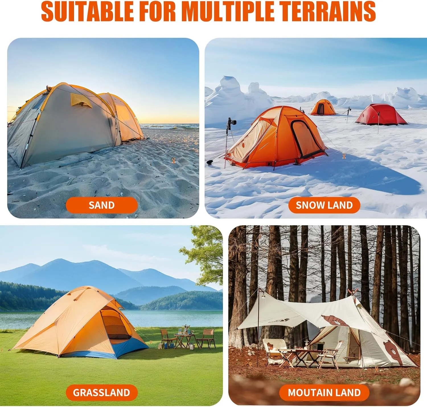 Phopich Ground Anchor Screw in, 4 Pack Spiral Trampoline Anchors with Nut and Tool Swing Set Anchors Tent Stakes High Wind Heavy Duty for Sheds, Carports, Mobile Home Orange