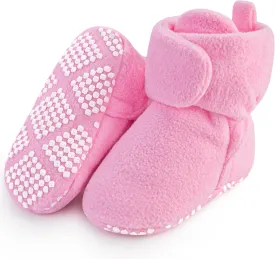 Pro Goleem Fleece Baby Booties, Warm Cozy Baby Slippers, Stay On Sock Shoes, Easy to Put on, Unisex Baby Gifts, Soft Non-Slip Adjustable Newborn Boots for Boys and Girls