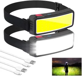 Rechargeable Headlamp Flashlight, 5000 Lumen Wide Beam Led Headlamp, 3 Lighting Modes, Lightweight Waterproof Light Bar Headlamp, Suitable for Outdoor, Running, Fishing, Camping (2 Packs)
