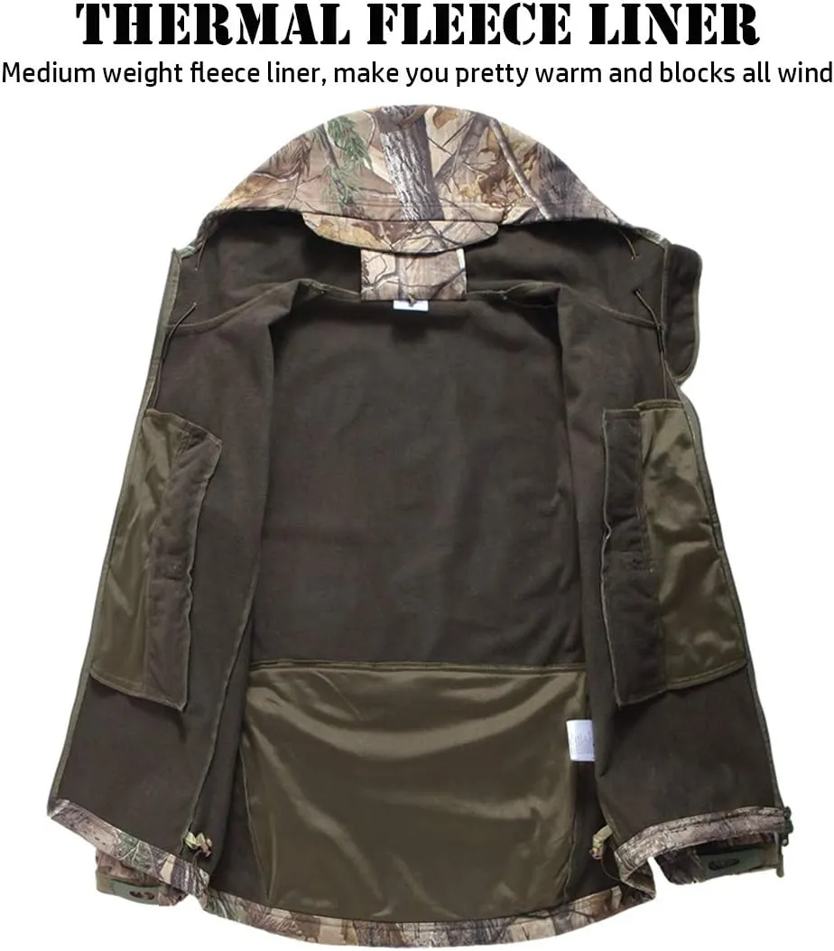 ReFire Gear Men's Soft Shell Military Tactical Jacket Outdoor Camouflage Hunting Fleece Hooded Coat