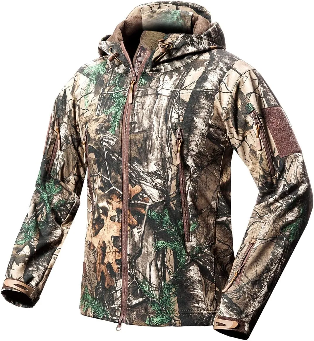 ReFire Gear Men's Soft Shell Military Tactical Jacket Outdoor Camouflage Hunting Fleece Hooded Coat