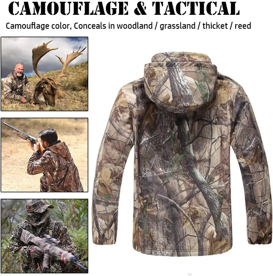 ReFire Gear Men's Soft Shell Military Tactical Jacket Outdoor Camouflage Hunting Fleece Hooded Coat