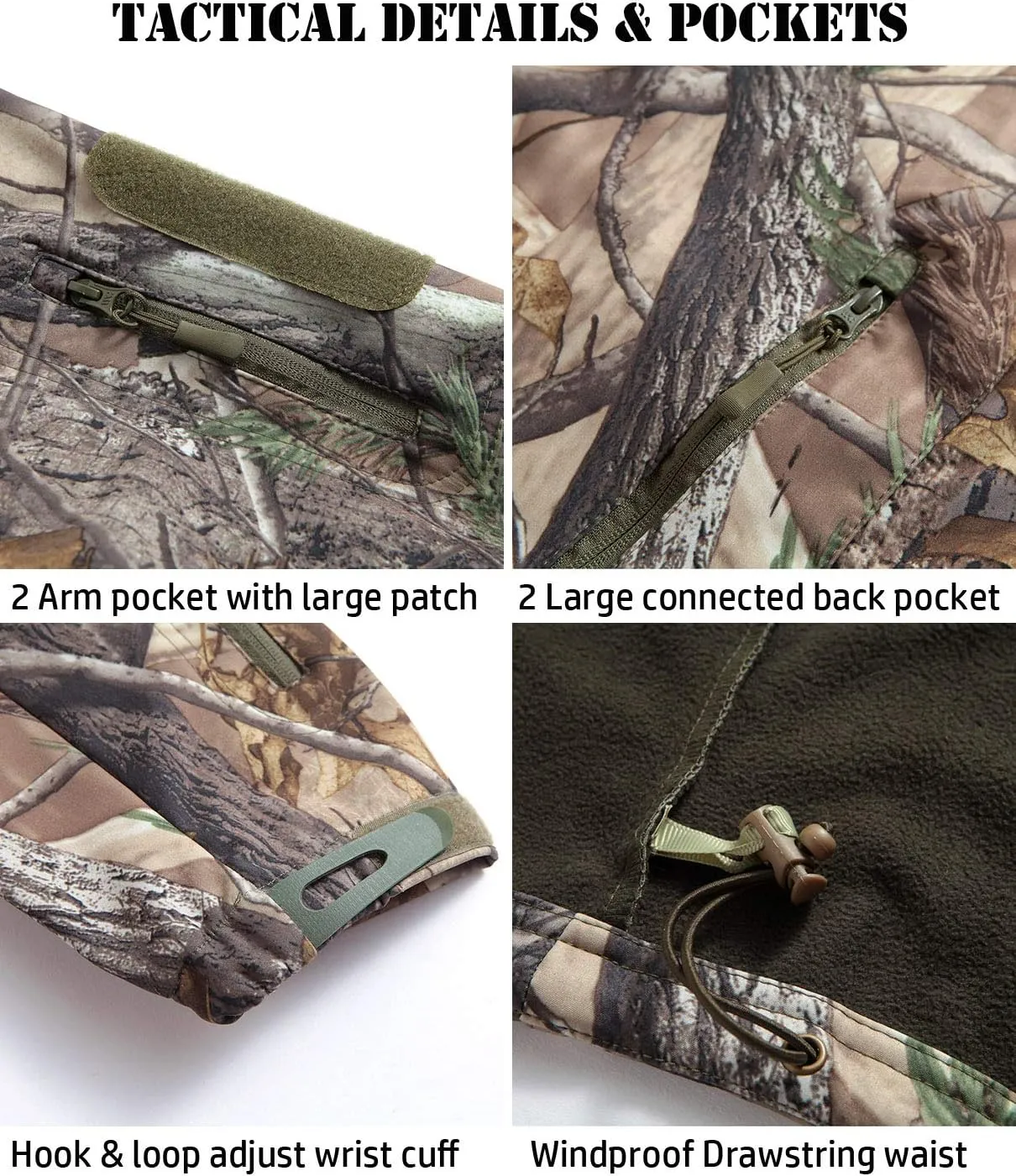 ReFire Gear Men's Soft Shell Military Tactical Jacket Outdoor Camouflage Hunting Fleece Hooded Coat
