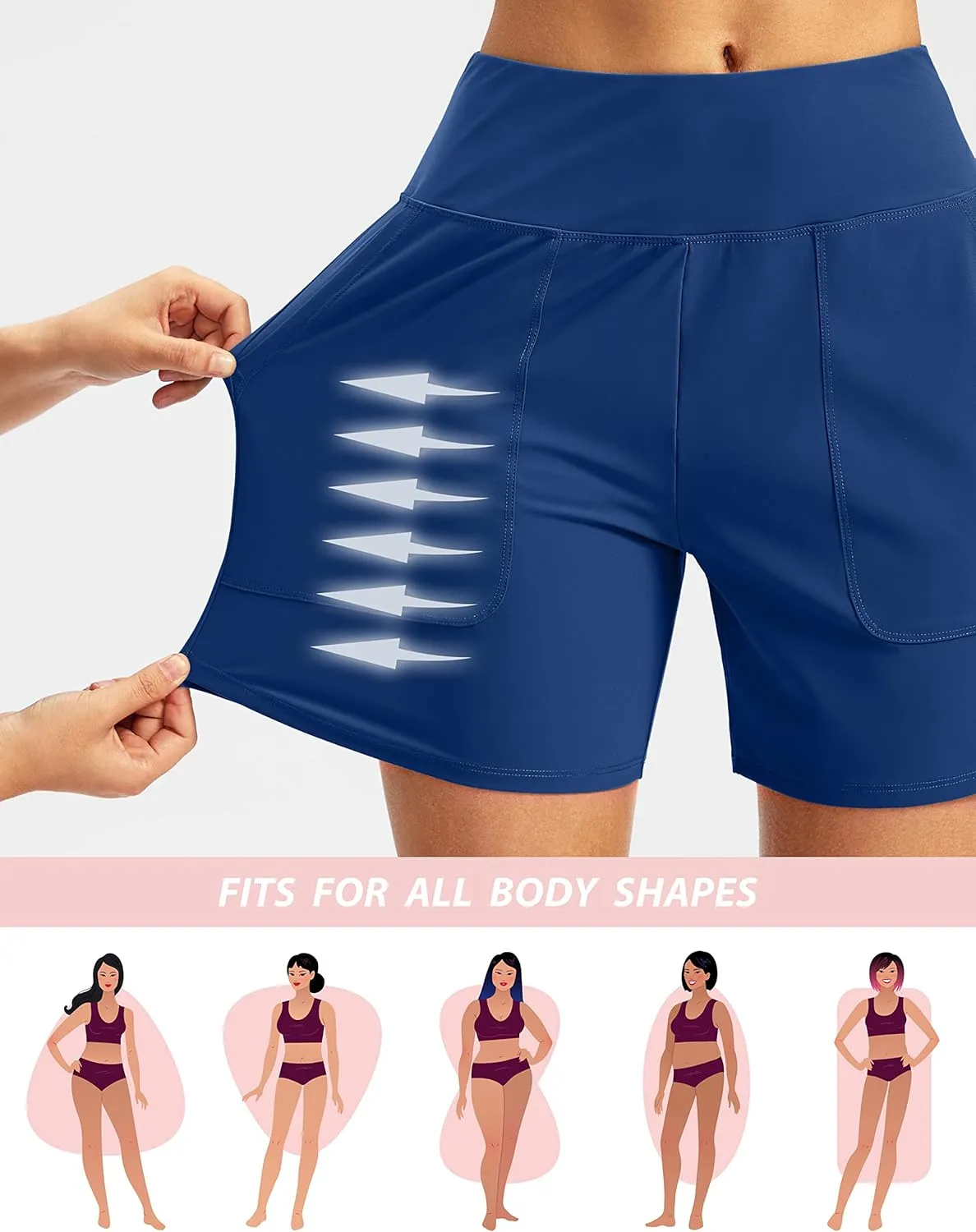 SANTINY Women's 5'' High Waisted Swim Board Shorts with Pockets UPF50  Quick Dry Bathing Suit Shorts for Women