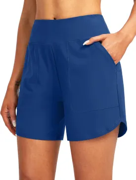 SANTINY Women's 5'' High Waisted Swim Board Shorts with Pockets UPF50  Quick Dry Bathing Suit Shorts for Women